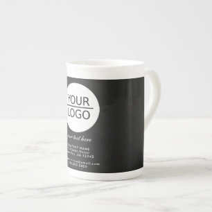 Add your Logo with Custom Text Promotion Black Bone China Mug