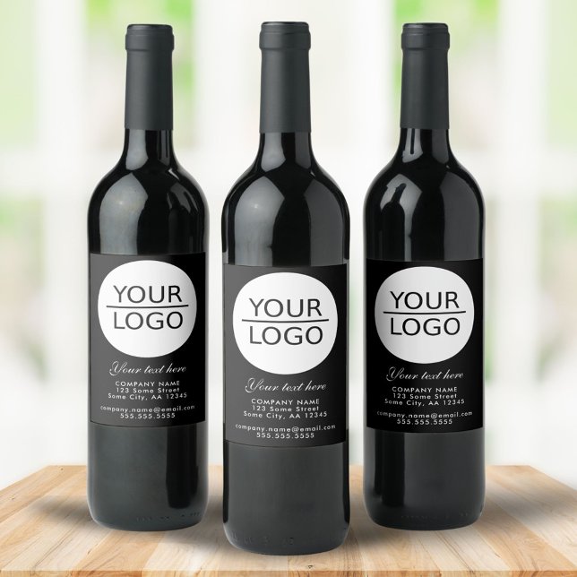 Add your Logo with Custom Text Promotion Black Wine Label (Creator Uploaded)