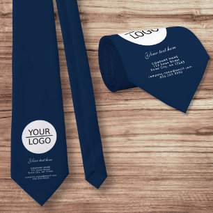 Add your Logo with Custom Text Promotion Navy Blue Tie