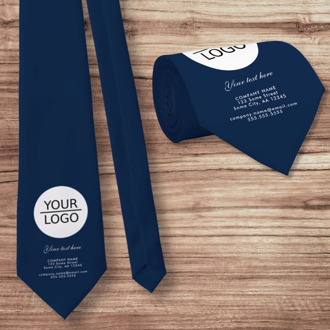 Add your Logo with Custom Text Promotion Navy Blue Tie (Creator Uploaded)