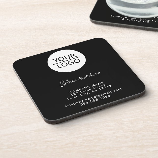 Add your Logo with Custom Text Promotional Black  Coaster (Left Side)
