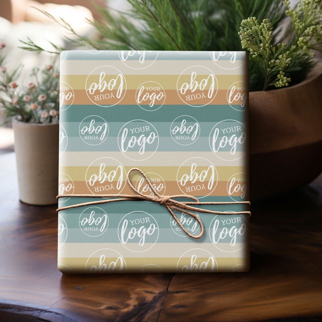Add Your Logo with Pastel Sunrise Stripes Wrapping Paper (Custom Wrapping Paper with Your Logo - Add Your Logo for a fun personalized gift paper!)