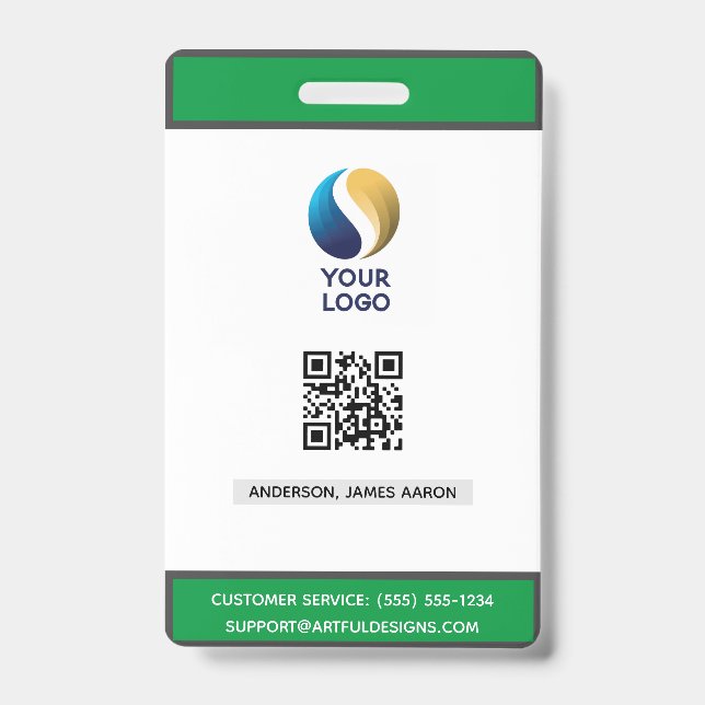 Add Your  Logo with QR Code Green Corporate ID Badge (Front)