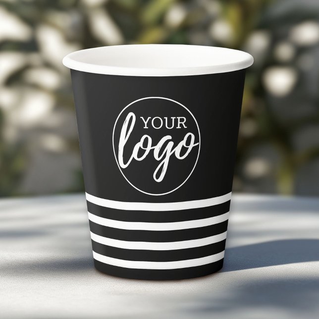 Add Your Logo with stripe pattern - black white Paper Cups (Custom Paper Cups for Business)