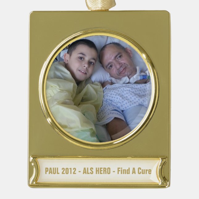 Add your loved one & text Banner  Gold Plated Ornament (Front)