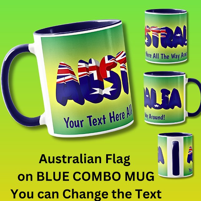 Add Your Message Australia Flag Word on Green Gold Mug (Write Your Own Message!)