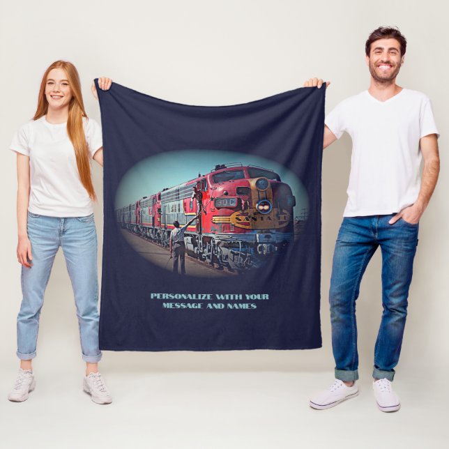 Add Your Message & Names, Blue Diesel Train Engine Fleece Blanket (In Situ)