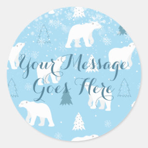 Add Your Message Polar Bear Snowflakes Classic Round Sticker
