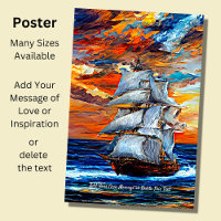 Add Your Message, Sailing Ship Blue Sea at Sunset