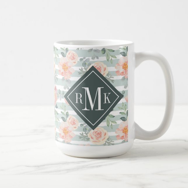 Add Your Monogram | Alicia Rose Stripe Pattern Coffee Mug (Right)