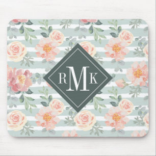 Add Your Monogram Alicia Rose Stripe Pattern Mouse Pad