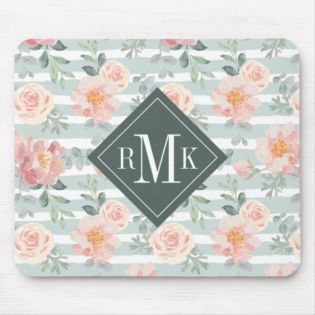 Add Your Monogram | Alicia Rose Stripe Pattern Mouse Pad (Front)