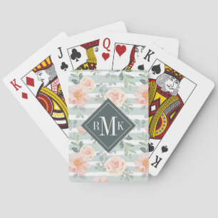 Add Your Monogram Alicia Rose Stripe Pattern Playing Cards