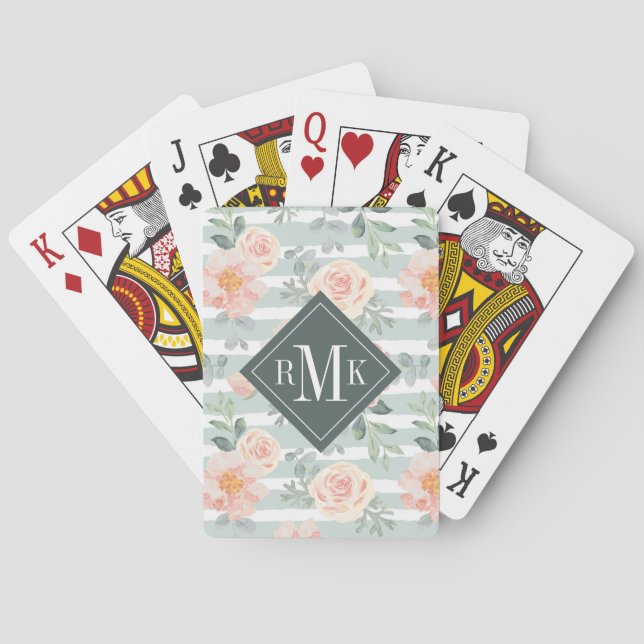 Add Your Monogram | Alicia Rose Stripe Pattern Playing Cards (Back)