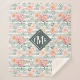 Add Your Monogram Alicia Rose Stripe Pattern Sherpa Blanket
