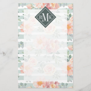 Add Your Monogram Alicia Rose Stripe Pattern Stationery
