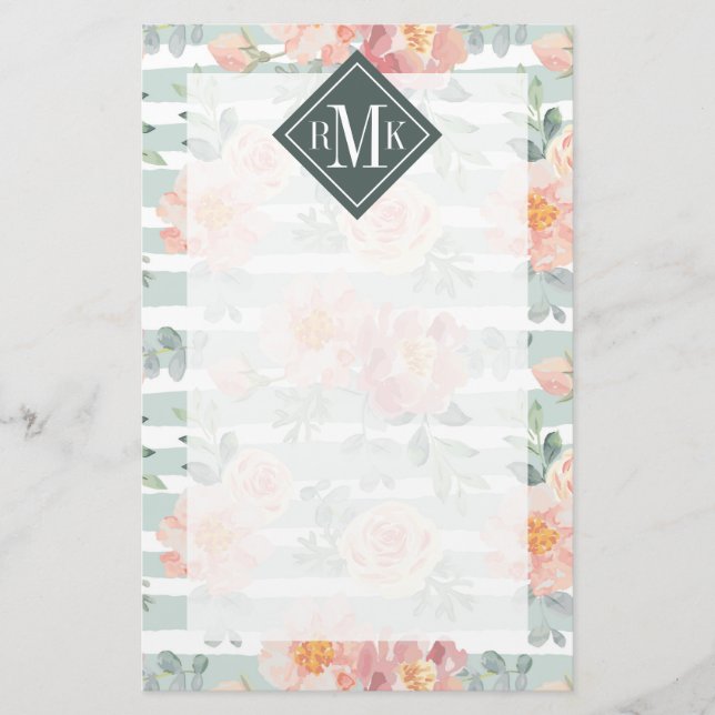 Add Your Monogram | Alicia Rose Stripe Pattern Stationery (Front)