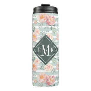 Add Your Monogram   Alicia Rose Stripe Pattern Thermal Tumbler