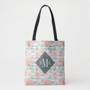 Add Your Monogram   Alicia Rose Stripe Pattern Tote Bag