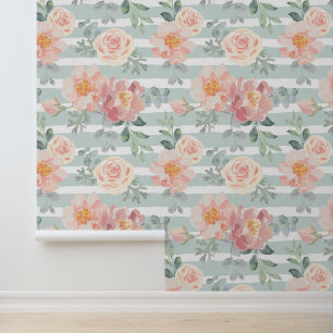Add Your Monogram Alicia Rose Stripe Pattern Wallpaper