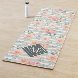 Add Your Monogram Alicia Rose Stripe Pattern Yoga Mat