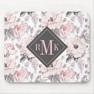 Add Your Monogram Classic Pink & Grey Pattern Mouse Pad