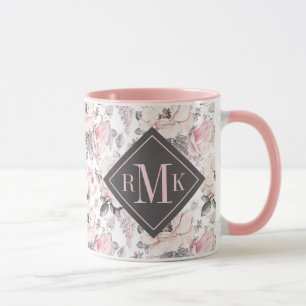 Add Your Monogram   Classic Pink & Grey Pattern Mug