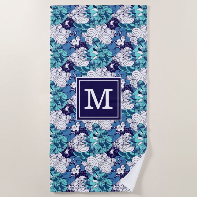 Add Your Monogram | Funky Seashell Pattern Beach Towel (Front)