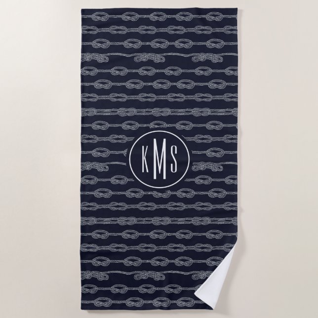 Add Your Monogram | Marine Knots Pattern Beach Towel (Front)