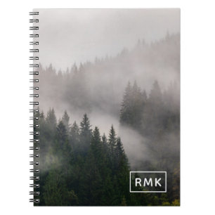 Add Your Monogram Misty Forest in the Mountains Notebook