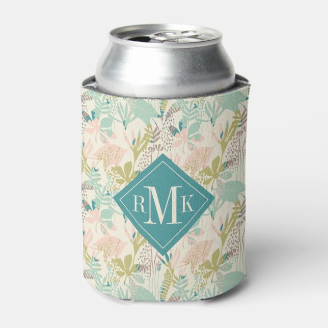 Add Your Monogram | Modern Floral Pattern Can Cooler (Can Front)