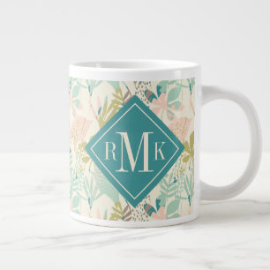 Add Your Monogram   Modern Floral Pattern Large Coffee Mug