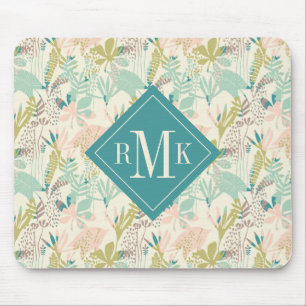 Add Your Monogram Modern Floral Pattern Mouse Pad