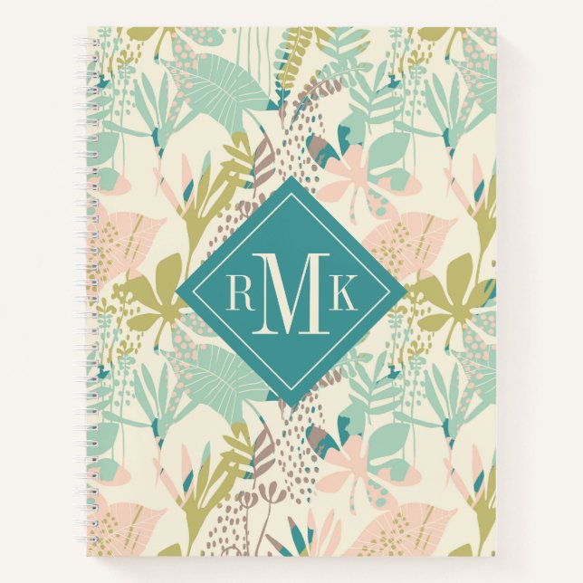 Add Your Monogram | Modern Floral Pattern Notebook (Front)