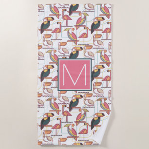 Add Your Monogram  Modern Pattern With Tropical Bi Beach Towel