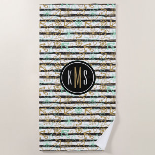 Add Your Monogram Sea Anchor Pattern Beach Towel