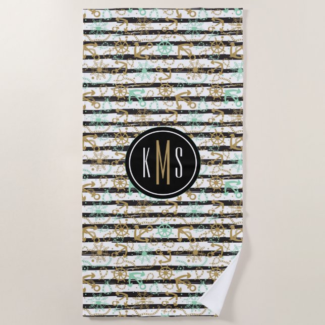 Add Your Monogram | Sea Anchor Pattern Beach Towel (Front)