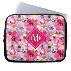 Add Your Monogram Summer Watercolor Floral Laptop Sleeve