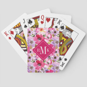 Add Your Monogram Summer Watercolor Floral Playing Cards