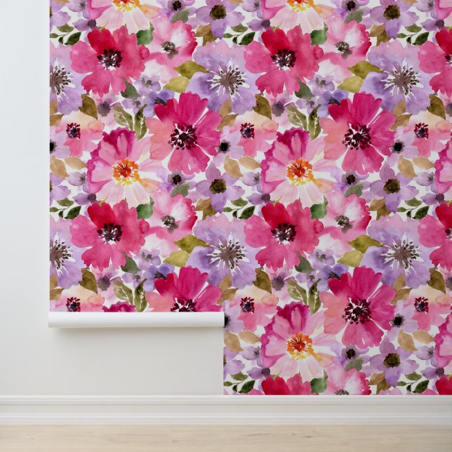 Add Your Monogram | Summer Watercolor Floral Wallpaper (Application)