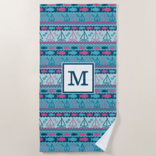 Add Your Monogram Super Fun Fish And Sailboat Beach Towel