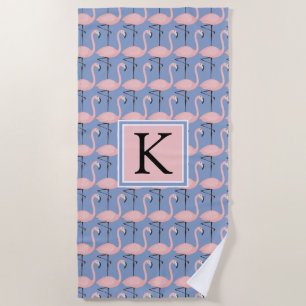 Add Your Monogram Tender Flamingo Pattern Beach Towel