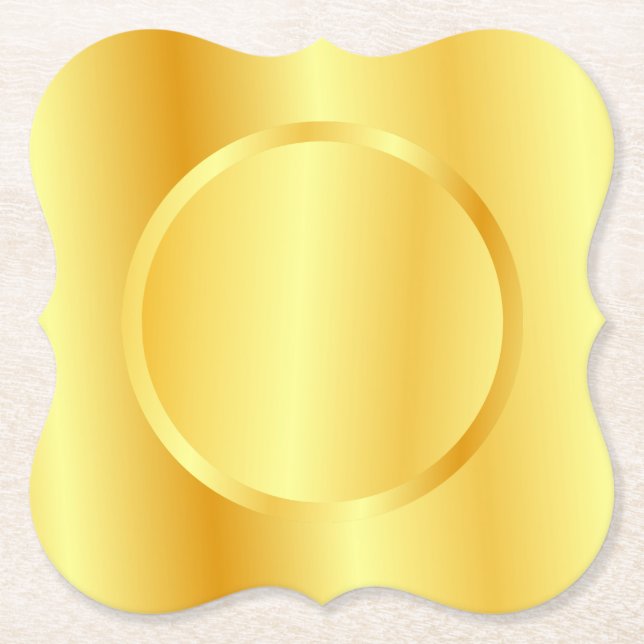 Add Your Monogram Text Faux Gold Metallic Look Paper Coaster (Front)