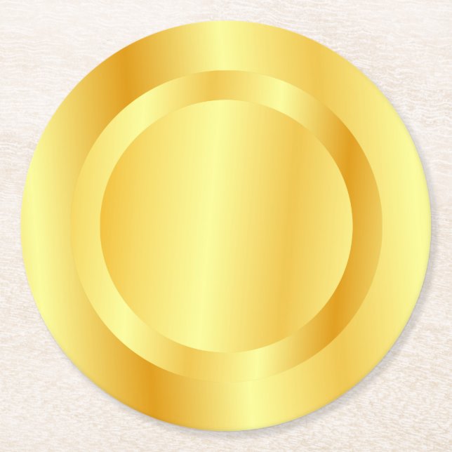 Add Your Monogram Text Faux Gold Metallic Look Round Paper Coaster (Front)