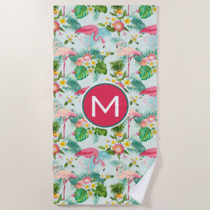 Add Your Monogram   Tropical Flowers And Birds Beach Towel