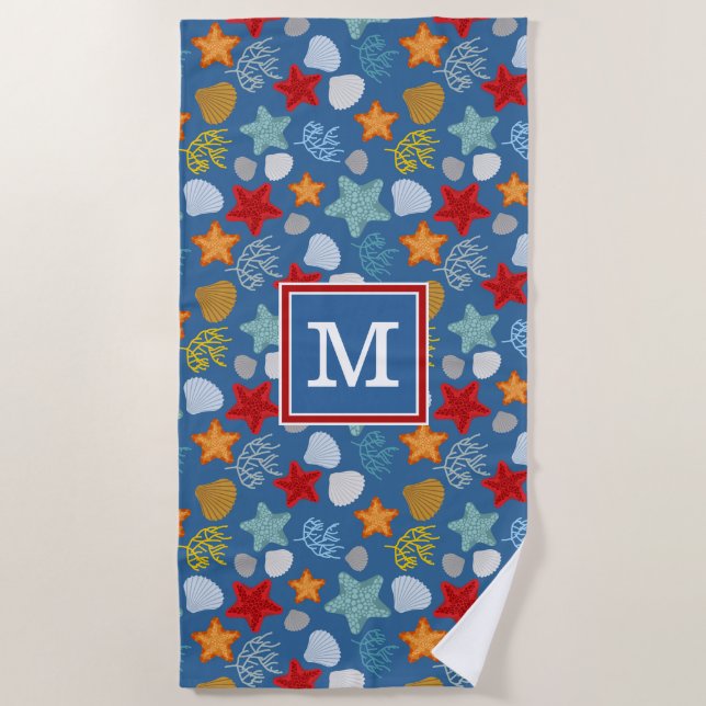 Add Your Monogram | Underwater Life Pattern Beach Towel (Front)