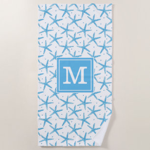 Add Your Monogram Watercolor Blue Sea Stars Beach Towel