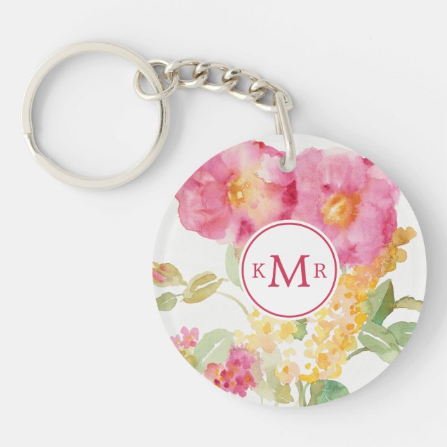Add Your Monogram | White Daisy on Blue Key Ring (Front)