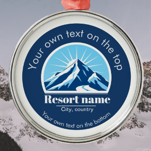 Add your mountain or ski resort name medal metal ornament