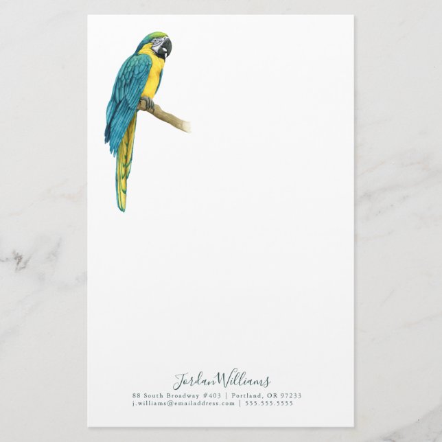 Add Your Name | A Teal Macaw Stationery (Front)